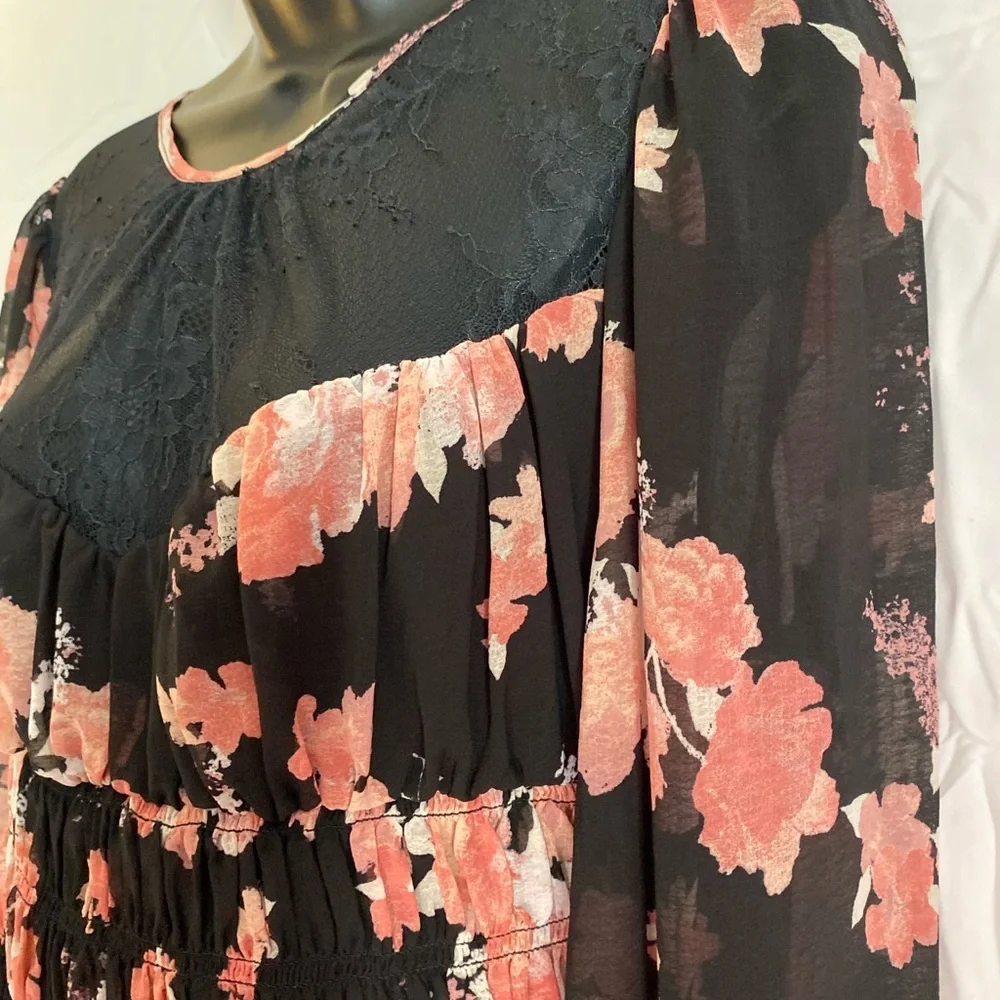 Free People Black and Pink Lace top